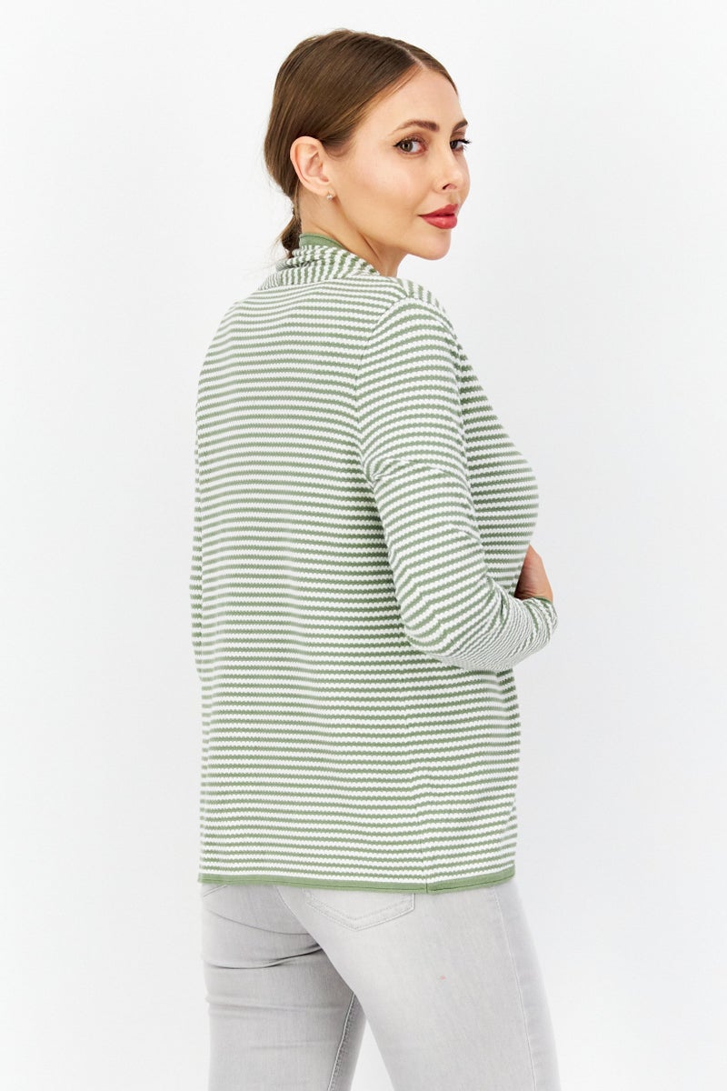 Zero Women Open Front Long Sleeve Strip Cardigans, White - Image 2